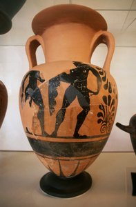 Etruski wazon z czarnymi figurami, ze stanowiska archeologicznego Roselle, Toskania, Włochy