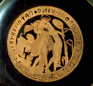 Cywilizacja etruska: fragment kiliksu przedstawiający Arianę (Ariadnę) i Dionizosa. Z Nekropolii Falerii Veteres. Rzym, Willa Giulia autorstwa Etruscan Etruscan