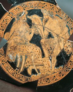 Ceramika z czerwoną figurką, wewnętrzna dekoracja krateru przedstawiająca Posejdona i Amfitrytę, cywilizacja etruska autorstwa Etruscan Etruscan
