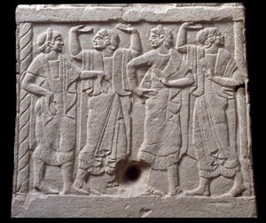 Relief z tancerzami z marmurowego kamienia milowego Chiusi, Włochy, VI wiek pne autorstwa Etruscan Etruscan