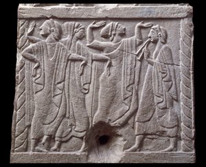 Relief z tancerzami z marmurowego kamienia milowego Chiusi, Włochy, VI wiek pne autorstwa Etruscan Etruscan