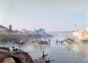 Rybacy w Ripa Grande, Ettore Roesler Franz (1845-1907), akwarela. autorstwa Ettore Roesler Franz