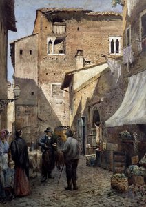 Stare domy Pierleoni w Rzymie, akwarela Ettore Roesler Franz (1845-1907), Włochy