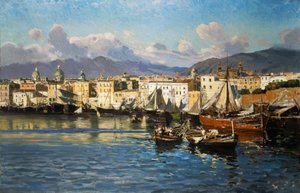 Stary Port w Palermo (olej na płótnie) autorstwa Ettore de Maria Bergler