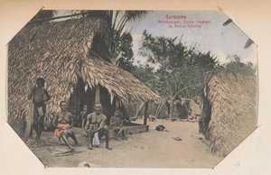 Maroons przed ich domem Surinam Bushnegro, Datra (lekarz) w Boven Cottica (tytuł na obiekcie) autorstwa Eugen Klein