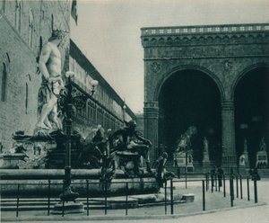 Fontanna Neptuna autorstwa Bartolomeo Ammanatiego i Loggia dei Lanzi, Florencja, Włochy, 1927 autorstwa Eugen Poppel
