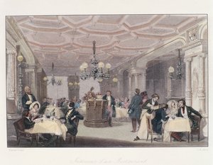 Francja, Paryż, wnętrze Restauracji Les Trois Freres Provencaux z wystrojem z epoki Restauracji, z Zimy w Paryżu, autorstwa Eugene Lami