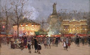 Fete na Place de La Republique w Paryżu (czarna kreda i gwasz na papierze)
