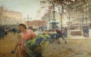Place du Theatre Francais, Paryż autorstwa Eugene Galien-Laloue