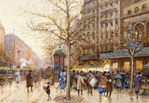 Paryska scena uliczna autorstwa Eugene Galien-Laloue