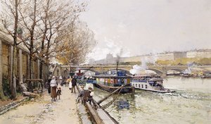 Barki na Sekwanie autorstwa Eugene Galien-Laloue