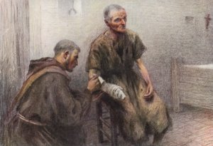 Brat Bentivoglia opiekuje się trędowatym (kolorowa litografia)