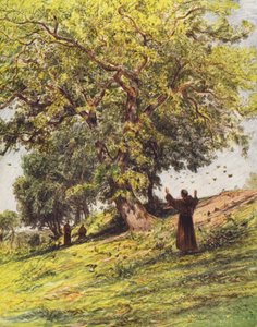 St Fancis Preaches to the Birds (kolorowa litografia)