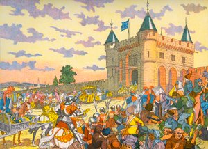 Isabeau z Bawarii wjeżdża do Paryża na lektyce autorstwa Eugene (after) Courboin