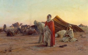 Namiot na pustyni Modlitwa. Szczegół. Obraz Eugene Alexis Girardet (1853-1907) XIX-wieczna Bayonne, Musee Bonnat