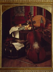 Martwa natura z instrumentami muzycznymi. Obraz Eugene Appert (1814 - 1867)