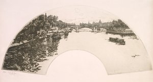 Wachlarz, Sekwana widziana z Pont Royal (Eventail, La Seine vue du Pont Royal) autorstwa Eugene Bejot