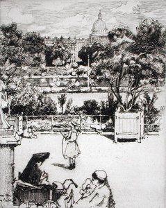 Park paryski, z „Du Ier au XXeme: Les Arrondissements de Paris...”, wyd. 1903 (akwaforta)