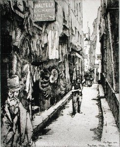Ulica paryska, z „Du Ier au XXeme: Les Arrondissements de Paris...”, wyd. 1903 (akwaforta) autorstwa Eugene Bejot