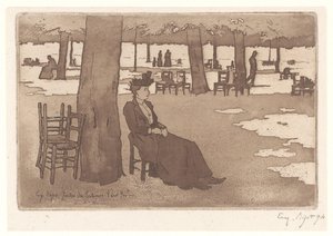 Kobieta w ogrodzie Ogrodu Tuileries w Paryżu Jardins des Tuileries Paryż (tytuł na obiekcie) autorstwa Eugene Bejot