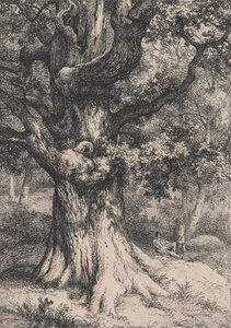 Karol Wielki, dąb z orlim gniazdem, 1845. autorstwa Eugene Bléry
