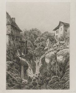 Młyn i wodospad Grésy w pobliżu Aix-les-Bains , 1856. autorstwa Eugene Bléry