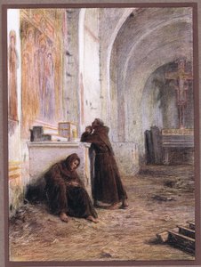 Brat Giles i jego towarzysz mdleją z głodu w opuszczonym kościele, 1919 autorstwa Eugene Burnand