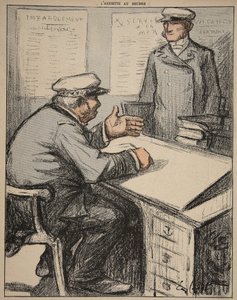 Dwóch marynarzy w swoich biurach, ilustracja z „The Butter Plate: The Officials”, 9 sierpnia 1902 autorstwa Eugene Cadel