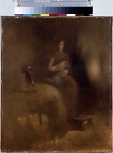 Kobieta z dzieckiem na kolanach. Obraz Eugene Carriere (1849-1906) autorstwa Eugène Carrière