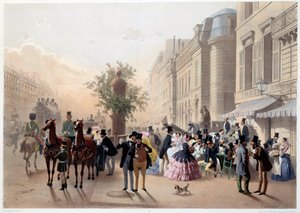 Boulevard des Italians, Cafe Tortoni w Paryżu w XIX wieku Grawer Eugene Guerard