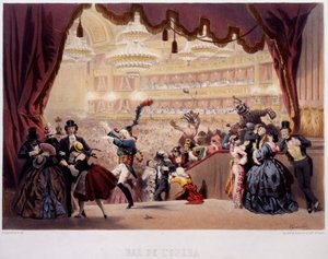 Bal Maskowy Opera de la Rue Le Peletier w Paryżu Bal ten nazywał się Grand Veglione. Litografia Eugene von Guerard (1811-1901) XIX-wieczny Paryż, Musee Carnavalet