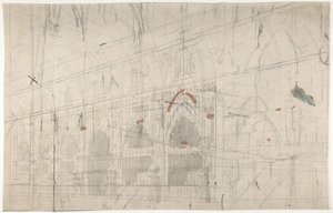 Projekt scenografii w Operze w Paryżu: Wnętrze kościoła, 1830-90. autorstwa Eugene Ciceri