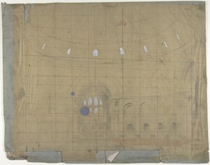 Projekt scenografii w Operze w Paryżu: Wnętrze kościoła, 1830-90. autorstwa Eugene Ciceri