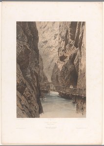 Piesi na moście przez Trientschlucht Gorge de Trient (tytuł na obiekcie) Twarze w Szwajcarii, Sabaudii i Tyrolu (tytuł serii) La Suisse, la Savoie et le Tyrol (tytuł serii na obiekcie)