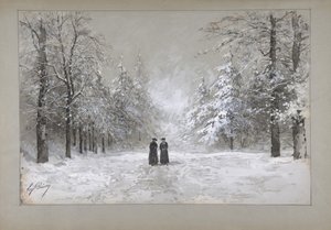 Scena zimowa z dwoma mężczyznami, 1830-90. autorstwa Eugene Ciceri