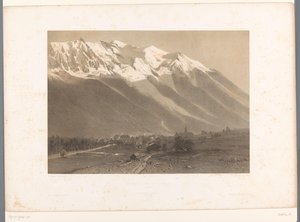 Widok na Chamonix u podnóża Mont Blanc Le Mont Blanc et Chamonix (tytuł na obiekcie) La Suisse et la Savoie (tytuł serii) Twarze w Szwajcarii i Sabaudii (tytuł serii na obiekcie) autorstwa Eugene Ciceri