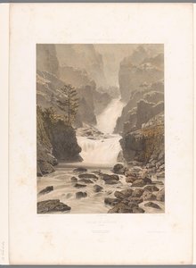 Widok na wodospad Barberine w pobliżu Vallorcine Cascade de Barberine (tytuł na obiekcie) Twarze w Szwajcarii, Sabaudii i Tyrolu (tytuł serii) La Suisse, la Savoie et le Tyrol (tytuł serii na obiekcie) autorstwa Eugene Ciceri