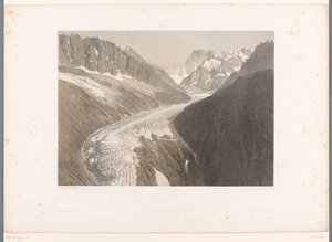 Widok na lodowiec Mer-de-Glace w Chamonix La Mer de Glace, Chamonix (tytuł na obiekcie) Twarze w Szwajcarii i Sabaudii (tytuł serii) La Suisse et la Savoie (tytuł serii na obiekcie) autorstwa Eugene Ciceri