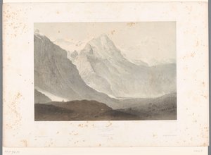 Widok na dolinę Grindelwald Dolina Grindelwald (tytuł na obiekcie) Twarze w Szwajcarii i Sabaudii (tytuł serii) La Suisse et la Savoie (tytuł serii na obiekcie) autorstwa Eugene Ciceri