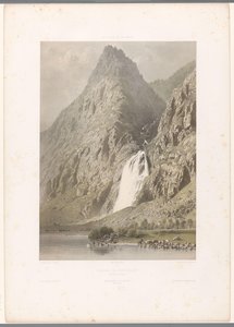Widok na wodospad Pissevache Cascade de Pissevache (tytuł na obiekcie) Twarze w Szwajcarii i Sabaudii (tytuł serii) La Suisse et la Savoie (tytuł serii na obiekcie) autorstwa Eugene Ciceri