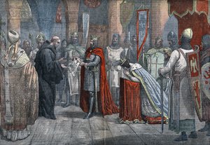 Ludwik VII Młody (1120 - 1180), król Francji, wyjeżdżając na III krucjatę z Alienor d