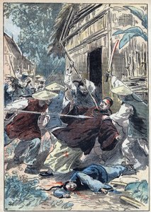 Francuski ksiądz Berthollet (1865-1898), kapłan misji zagranicznych, został zamordowany przez chińską gwardię narodową w pobliżu miasta Yun Ngan Cheou (Yun-Ngan-Cheou) w dniu 21 kwietnia 1898 roku. Ilustracja Damblans w „Le Pelerin” ” z 10 lipca autorstwa Eugene Damblans