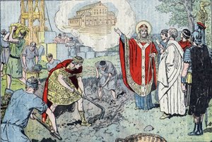 Cesarz rzymski Konstantyn I (272-337), po chrzcie przez papieża św. Sylwestra, postanowił wybudować na Lateranie Bazylikę Najświętszego Zbawiciela (dziś św. Jana z Laterano, San Giovanni in Laterano), którą konsekrowano w 324 r. wziął dwanaście koszy autorstwa Eugene Damblans