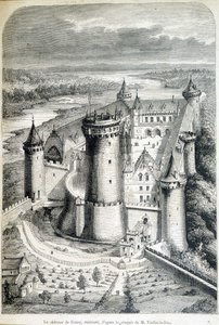 Le Chateau de Coucy, odrestaurowany - rycina ze szkicu//autorstwa Eugene Viollet-le-Duc (Viollet le Duc) (1814-1879) - „”Le Monde illustrious””” z 8.05.1858 r. autorstwa Eugene Emmanuel (after) Viollet le Duc
