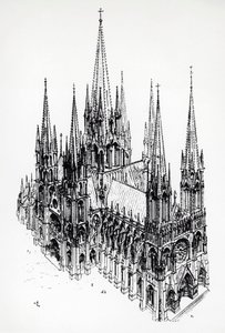 Widok izometryczny idealnej katedry, rysunek Eugene Emmanuel Viollet-le-Duc (1814-1879) ze Słownika architektury francuskiej od XI do XVI wieku