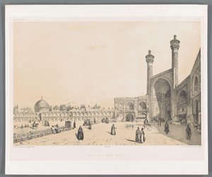 Wejście do meczetu Jameh w Isfahan Wejście do meczetu Ispahan de la grande (tytuł obiektu) Perskie pejzaże (tytuł serii) Perse modern (tytuł serii) autorstwa Eugene Flandin