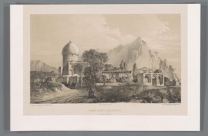 Widok Imamzadeh Komijan w Iraku-i Ajam Imâm Zadeh à Koumichâh (Irak Adjemi) (tytuł obiektu) Perskie pejzaże (tytuł serii) Perse modern (tytuł serii) autorstwa Eugene Flandin