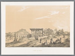Widok budynku w Isfahanie w Iranie Kiosque des miroirs Ispahan (tytuł na obiekcie) Perskie pejzaże (tytuł serii) Perse modern (tytuł serii) autorstwa Eugene Flandin