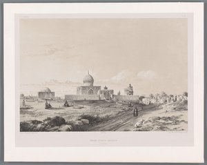 Imamzadeh Husseina w Qazvin Imam-Zadeh-Hussein (Casbin) (tytuł na obiekcie) Perskie pejzaże (tytuł serii) Perse modern (tytuł serii) autorstwa Eugene Flandin