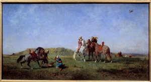 Polowanie na sokoły w Algierii Obraz Eugene Fromentin (1820-1876) XIX w. Słońce. 0,45x0,85 m²